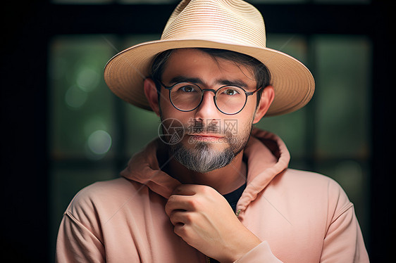 戴着帽子和眼镜的男人图片