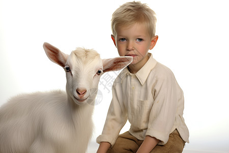 山羊和男孩背景图片
