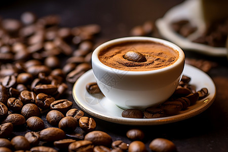 咖啡豆上的咖啡背景图片