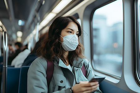 女子地铁上戴口罩图片