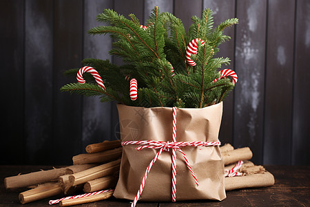袋子里的圣诞树背景图片
