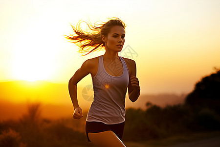 夕阳奔跑的女子背景图片
