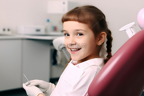 牙科诊所里微笑的小女孩图片