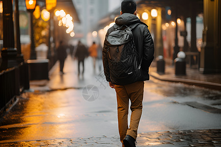 背包男人背影街头男子背影背景