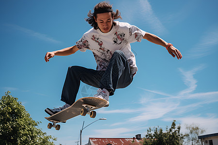 男子玩滑板背景图片