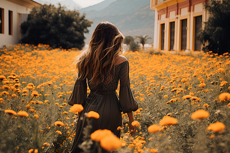 花海中的女子图片