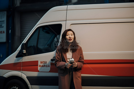 汽车边的女孩图片