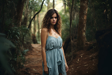 森林中的女孩图片