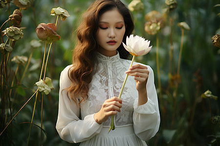 植物花朵中的女性图片