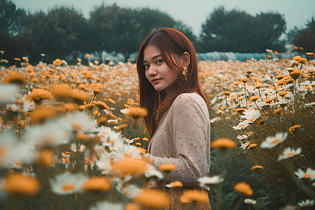 花田中的优雅女性图片