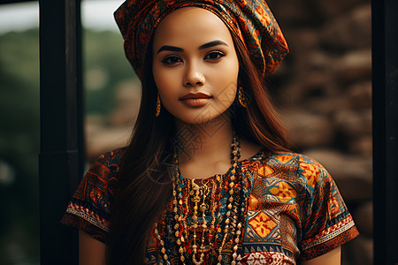 传统服装的年轻女性图片