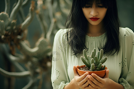 植物中的漂亮女性图片