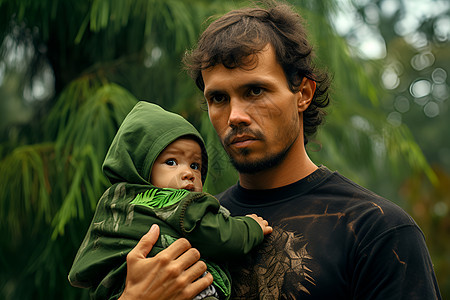 抱着婴儿的男人背景图片