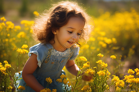 黄花丛中的小女孩图片