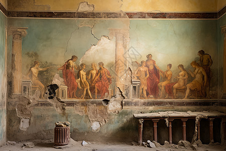 废墟中的古老壁画图片