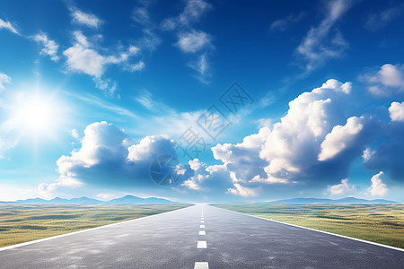 蓝天白云下的公路图片