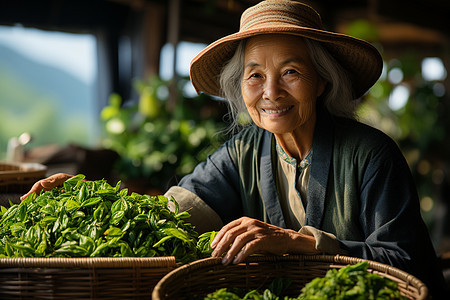 亚洲女性茶农的肖像图片