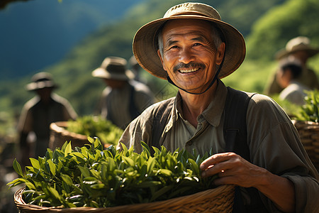 一位亚洲茶农的快乐图片