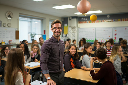 老师在上课教师站在教室前面背景