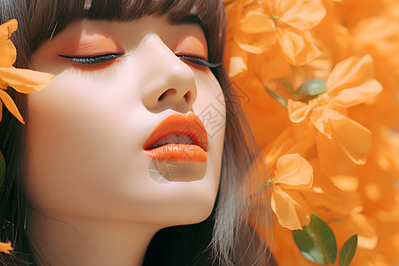涂橙色唇膏的女人图片