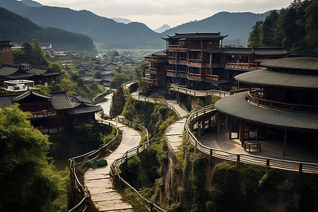 山坡上的建筑物背景图片