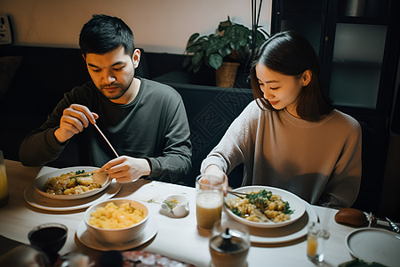 一对夫妻共进晚餐图片