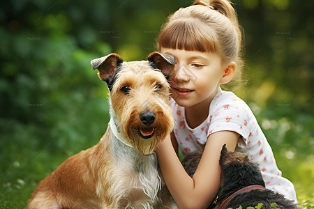 女孩与狗背景图片