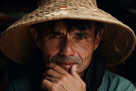 戴着草帽的沧桑男人背景图片