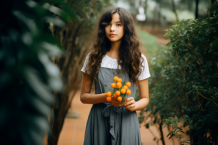 花园中的年轻女孩图片