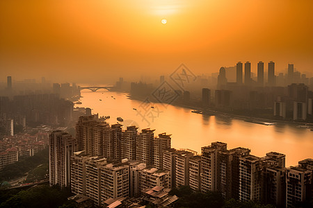 夕阳下的城市大楼图片