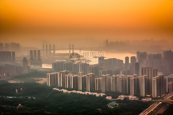 夕阳下的繁华城市图片