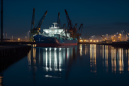 夜晚码头船只背景图片