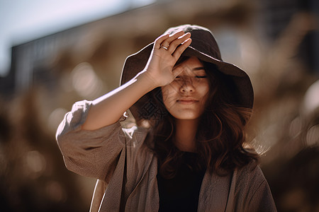 躲避阳光的女人图片