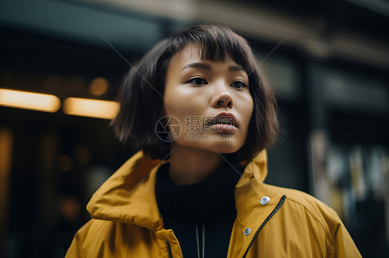 穿着黄色服装的女人图片