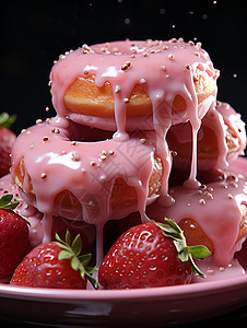 可口的甜甜圈和草莓图片