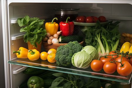 冰箱里丰富的食材高清图片
