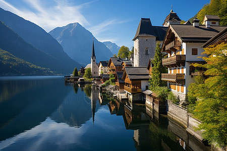 风景如画村庄山水风景如画的城市背景