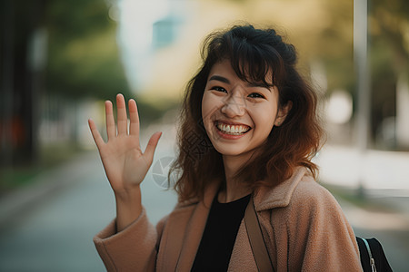 户外开心的短发女孩图片