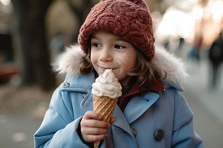 小女孩在吃冰淇淋图片