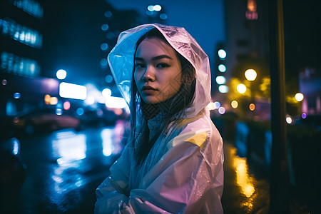 户外穿着雨衣的女孩图片