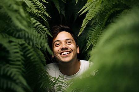 植物绿叶中的男人图片