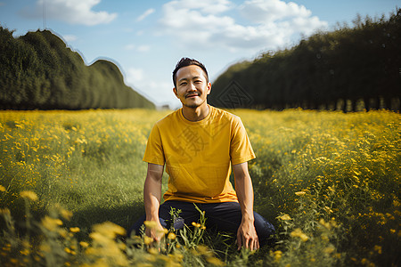 花田中的英俊男性图片