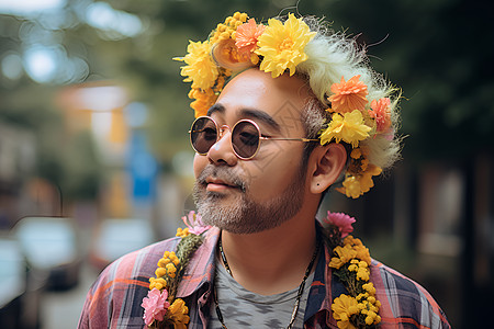 戴着花冠的男子图片