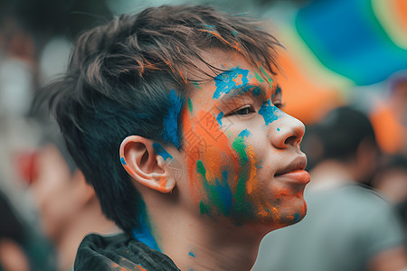 男孩脸上的油漆背景图片