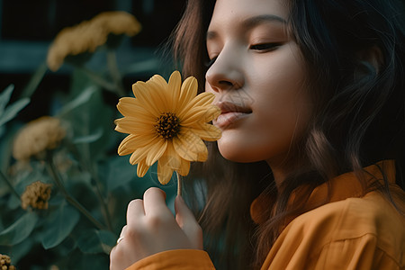 女人拿着一朵花图片