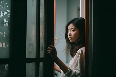 打开门的女人背景图片