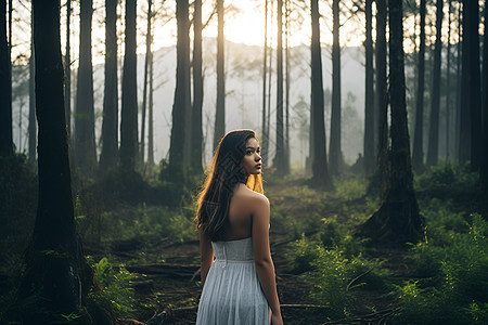 女子在森林中图片