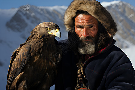 鹰与山前男人背景图片