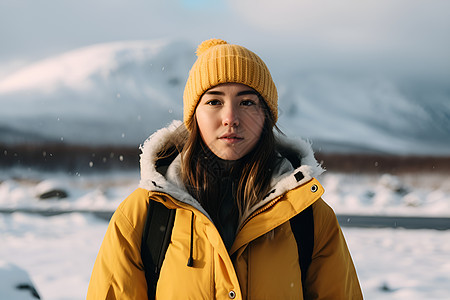 冬日山峦间的女子图片