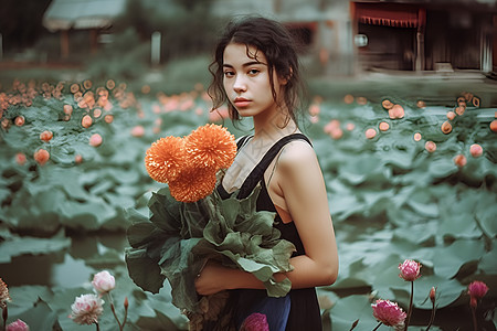 花海中的女子图片